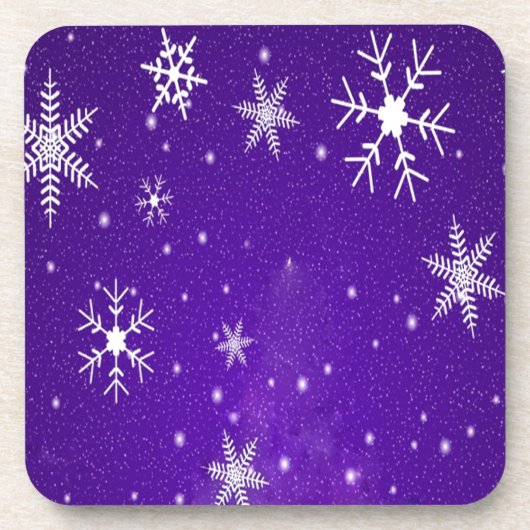 Witte sneeuwvlokken met blauw-Paarse achtergrond Drankjes Onderzetter (Voorkant)