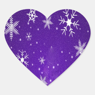 Witte sneeuwvlokken met blauw-Paarse achtergrond Hart Sticker