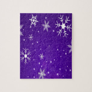 Witte sneeuwvlokken met blauw-Paarse achtergrond Legpuzzel