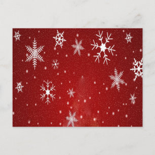 Witte sneeuwvlokken met rode achtergrond briefkaart
