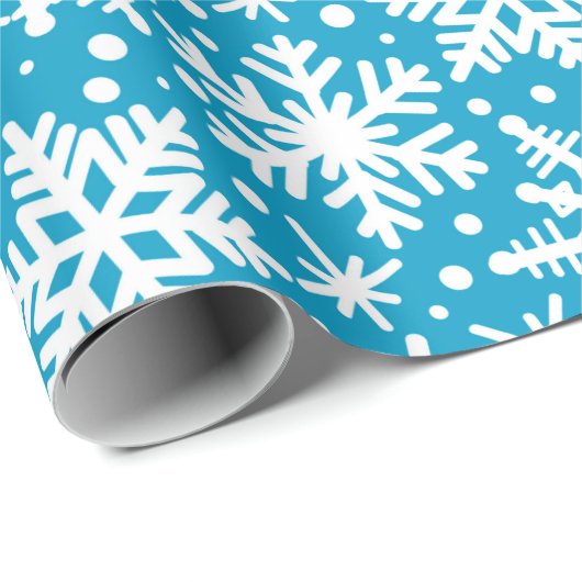 Witte sneeuwvlokken op Aqua Cadeaupapier (Rol Hoek)