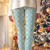Witte sneeuwvlokken op blauw Schattige kerstfeest Leggings