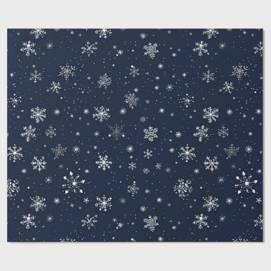 Witte sneeuwvlokken op een donkerblauwe achtergron cadeaupapier (Vlak)