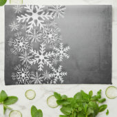 Witte sneeuwvlokken op grijze keukenhanddoeken (Gevouwen)