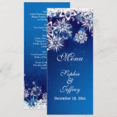 Witte sneeuwvlokken op het blauwe kerstbruiloft-me menu (Voorkant / Achterkant)