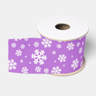 Witte sneeuwvlokken op paars winterpatroon grosgrain lint