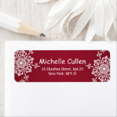 Witte sneeuwvlokken op rode kerst Adresetiketten Etiket (Insitu)