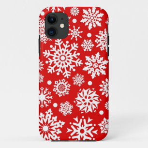 Witte sneeuwvlokken op rood iPhone 11 hoesje