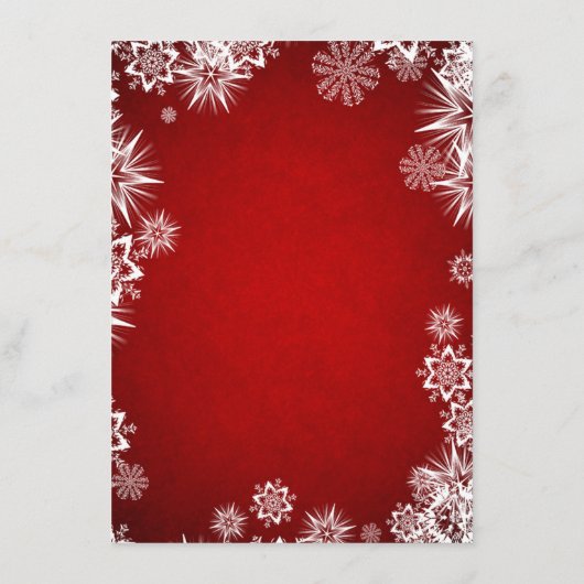 Witte sneeuwvlokken op rood Vrijgezellenfeest Informatiekaartje (Achterkant)