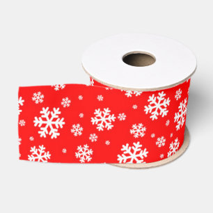 Witte sneeuwvlokken op rood winterpatroon grosgrain lint