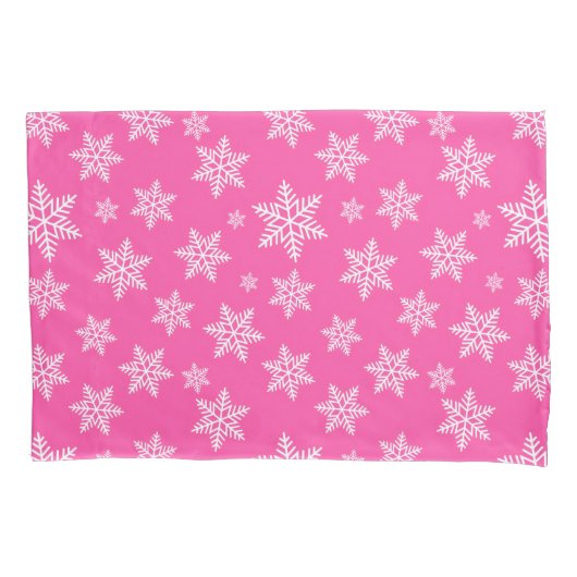 Witte sneeuwvlokken op Roze Winter Patroon Kussensloop (Voorkant)