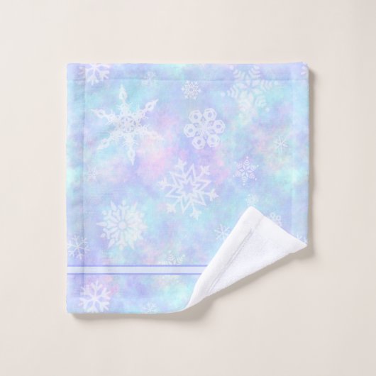 Witte sneeuwvlokken op Winter Pastels Monogrammed Bad Handdoek (Wasdoekje)