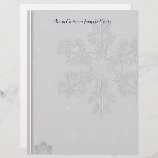 Witte sneeuwvlokken op zilver met Paarse ongevalle (Voorkant / Achterkant)