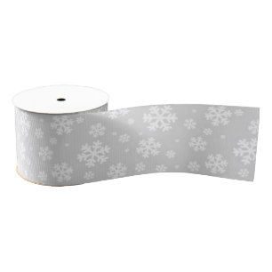 Witte sneeuwvlokken op zilveren winterpatroon grosgrain lint