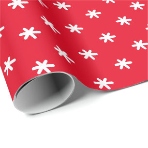 Witte sneeuwvlokken - Rode achtergrond - Cadeaupapier