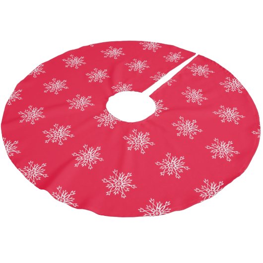 Witte Sneeuwvlokken Rode achtergrond Custom Tree R Kerstboom Rok (Gekanteld)