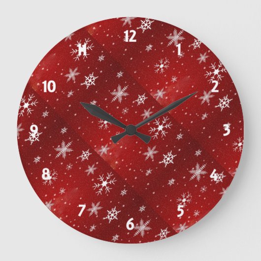 Witte sneeuwvlokken Rood Achtergrond Ronde wandklo Grote Klok (Voorkant)