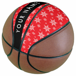 Witte sneeuwvlokken, Rood, Je naam, Personaliseer Basketbal