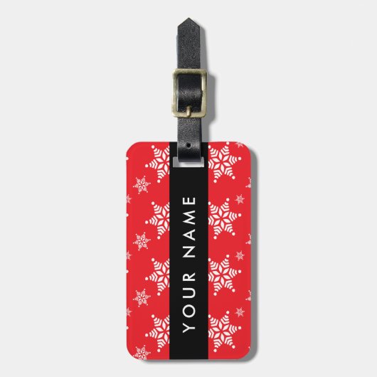 Witte sneeuwvlokken, rood, Jouw naam, personaliser Bagagelabel (Voorkant verticaal)