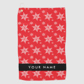 Witte sneeuwvlokken, rood, Jouw naam, personaliser Golfhanddoek (Voorkant)