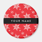 Witte sneeuwvlokken, rood, Jouw naam, personaliser Magneet (Voorkant)
