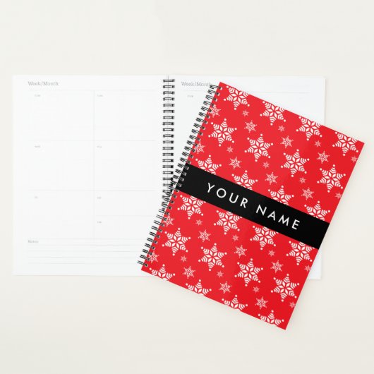 Witte sneeuwvlokken, rood, Jouw naam, personaliser Planner (Display)