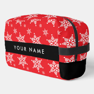 Witte sneeuwvlokken, rood, Jouw naam, personaliser Toilettasje