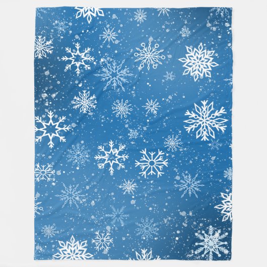 Witte sneeuwvlokken saffier blauw fleece deken (Voorkant)