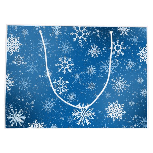 Witte sneeuwvlokken saffier blauw groot cadeauzakje (Achterkant)