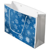 Witte sneeuwvlokken saffier blauw groot cadeauzakje (Voorkant Gekanteld)