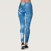 Witte sneeuwvlokken saffier blauw leggings (Achterkant)
