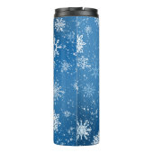 Witte sneeuwvlokken saffier blauw thermosbeker (Achterkant)