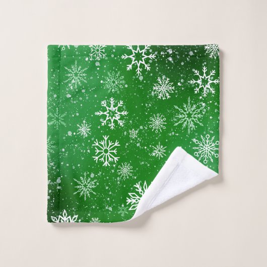 Witte Sneeuwvlokken Smaragdgroen Bad Handdoek (Wasdoekje)