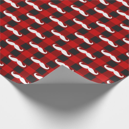 Witte snor Buffalo Plaid zwart en rood Cadeaupapier (Hoek)