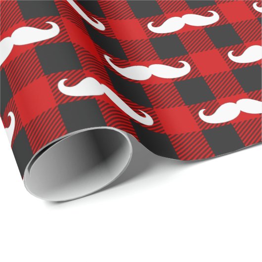 Witte snor Buffalo Plaid zwart en rood Cadeaupapier (Rol Hoek)