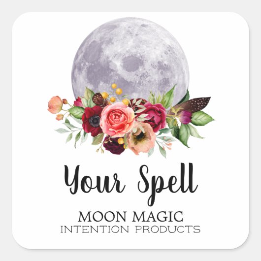 Witte Spell Jar Stickers met bloemen en maan (Voorkant)