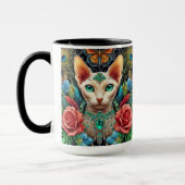 Witte Sphynx Kat Bloemen Kunst Mok (Links)