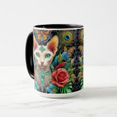 Witte Sphynx Kat Bloemen Kunst Mok (Voorkant links)