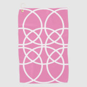 Witte spiraalvormige cirkels op roze golfhanddoek (Voorkant)