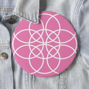 Witte spiraalvormige cirkels op roze ronde button 6,0 cm