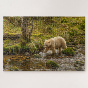 Witte Spirit Bear jaagt op vis in Riordan Creek Legpuzzel