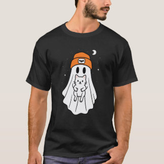 Witte Spookkat Halloween Beenie Hoed Moeder Vader T-shirt