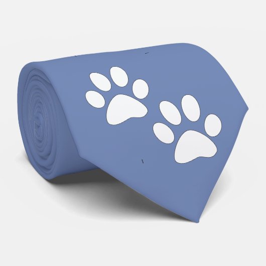 Witte Sport Mascotte Paw Prints op Lt. Blauw Stropdas (Opgerold)