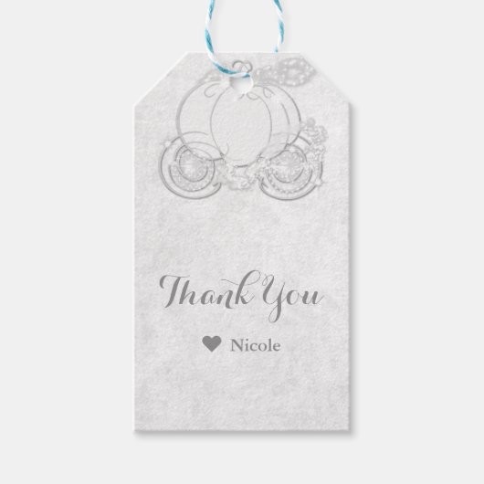 Witte sprankelende Assepoester Carriage Party Favo Cadeaulabel (Voorkant)