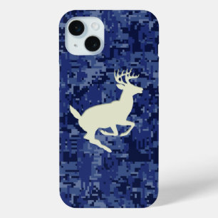 Witte staart Buck op Navy digitale camo achtergron iPhone 15 Mini Hoesje