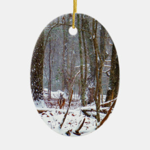 witte staartherten in de sneeuw keramisch ornament
