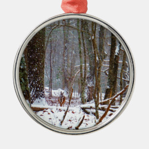 witte staartherten in de sneeuw metalen ornament