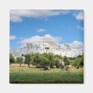 Witte stad Ostuni met olijfbomen, Puglia magnet Magneet