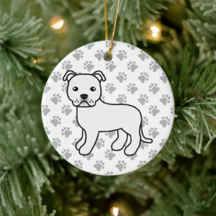 Witte Staffordshire Bull Terrier Schattige Cartoon Keramisch Ornament