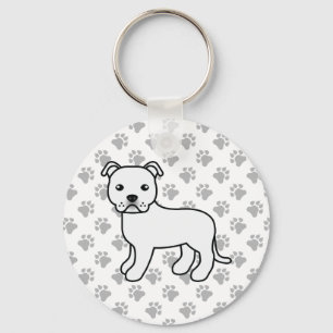 Witte Staffordshire Bull Terrier Schattige Cartoon Sleutelhanger